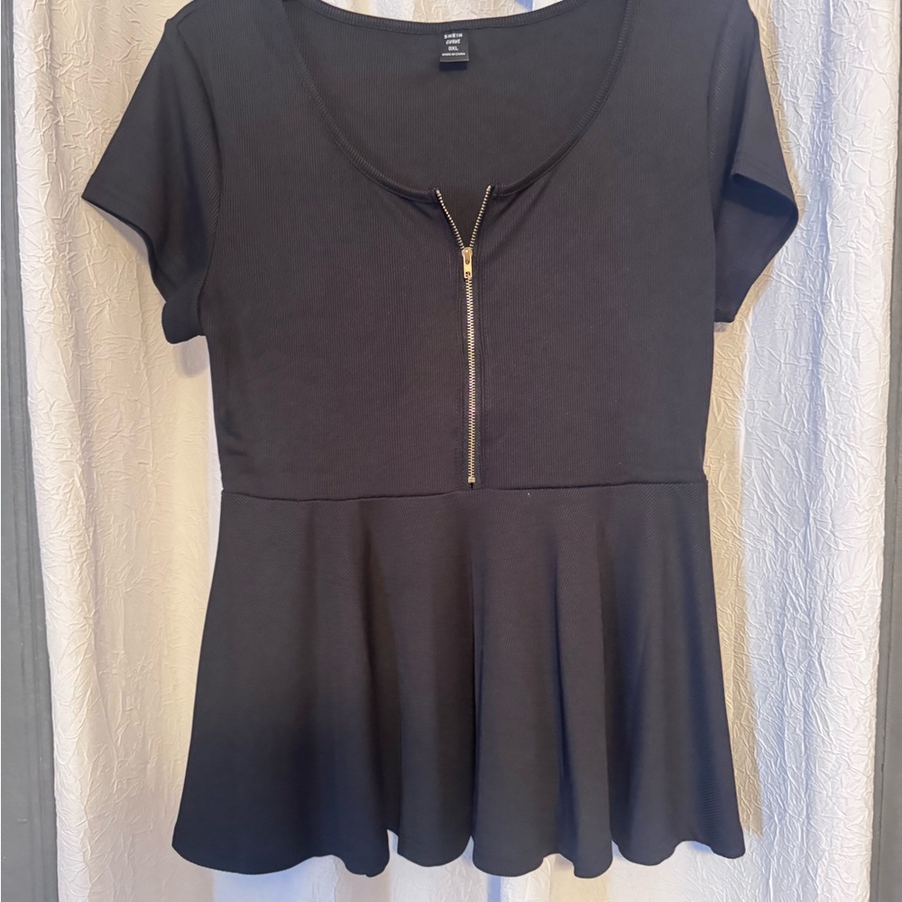 SHEIN Black Peplum Top with Zipper